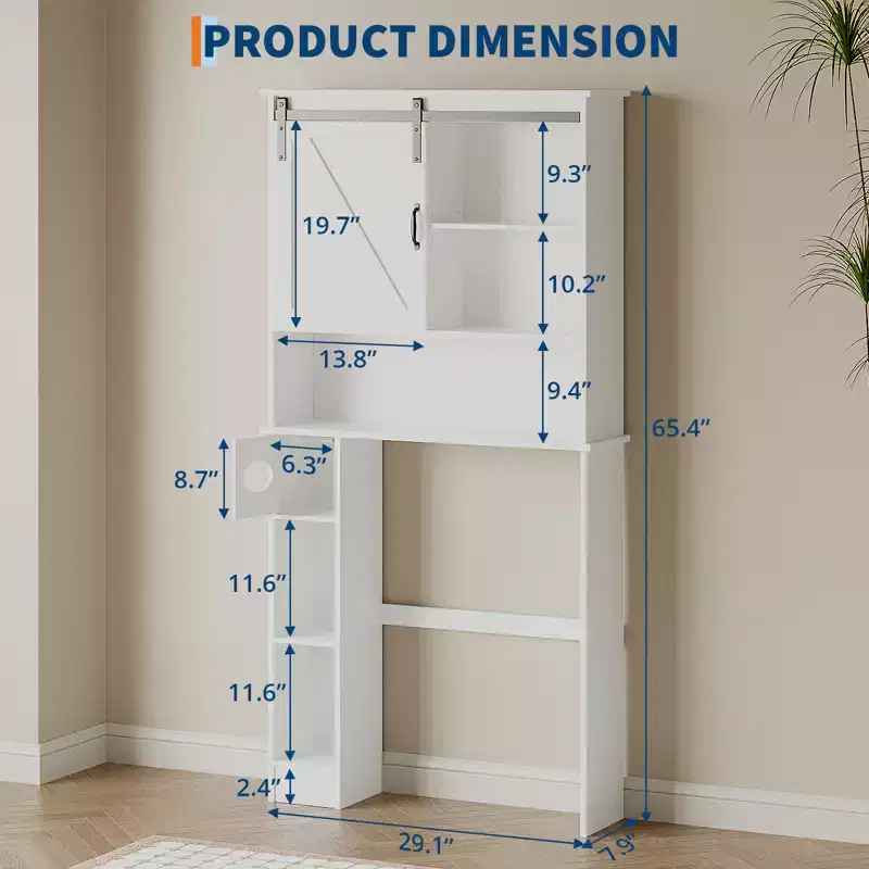 Over the Toilet Storage Cabinet with Sliding Barn Door, Bathroom Organizer Rack with Adjustable Shelf & Toilet Paper Holder for Bathroom