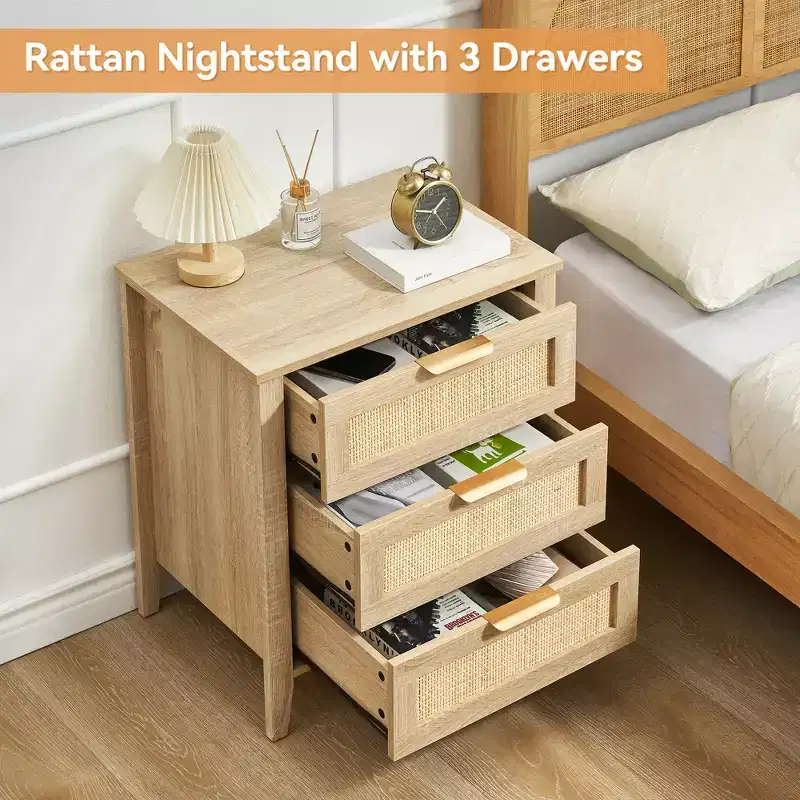 Nightstand, Wooden 3 Drawer Dresser,Modern Chest of Drawer with Metal Handle and Solid Wood Legs,Corner Dresser for Bedroom, Living Room