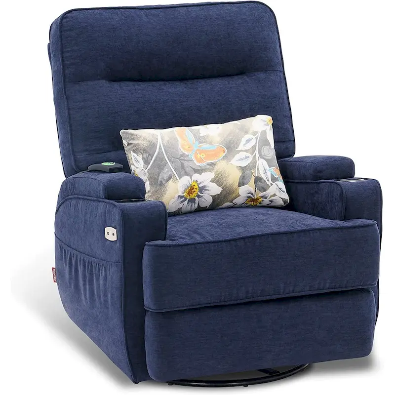 MCombo Electric Power Swivel Glider Recliner Chair with Heat and Massage, Fabric 7752