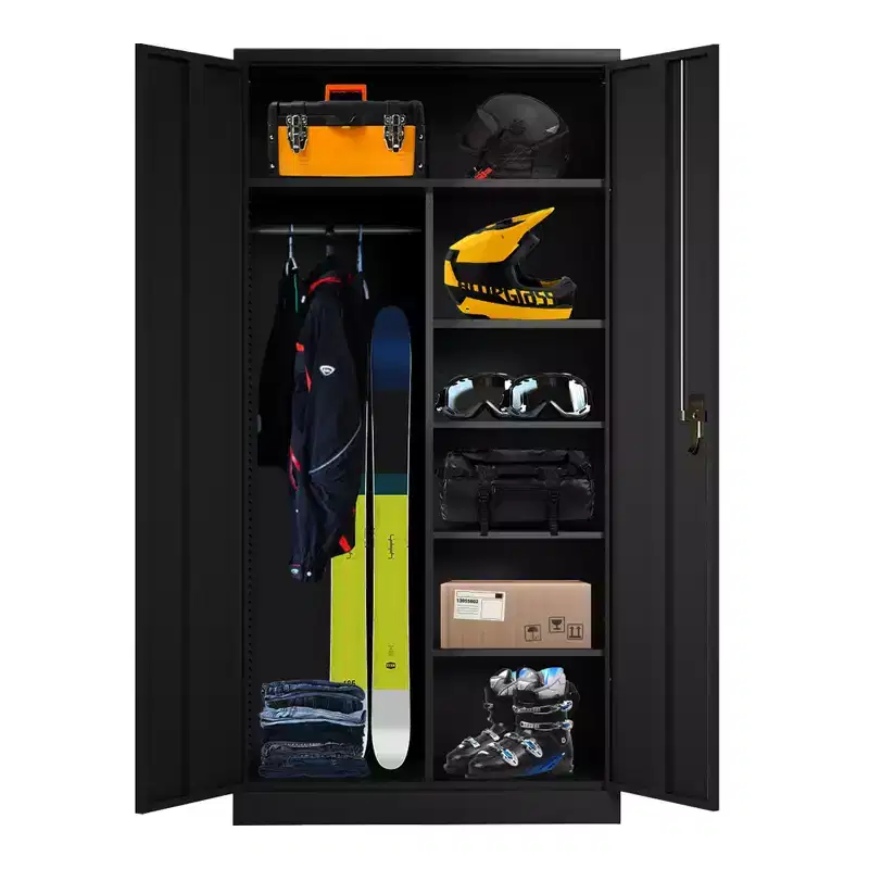 Large Metal Wardrobe Storage Cabinet with 3 Adjustable Shelves, Cloth Rail & Lockable Doors