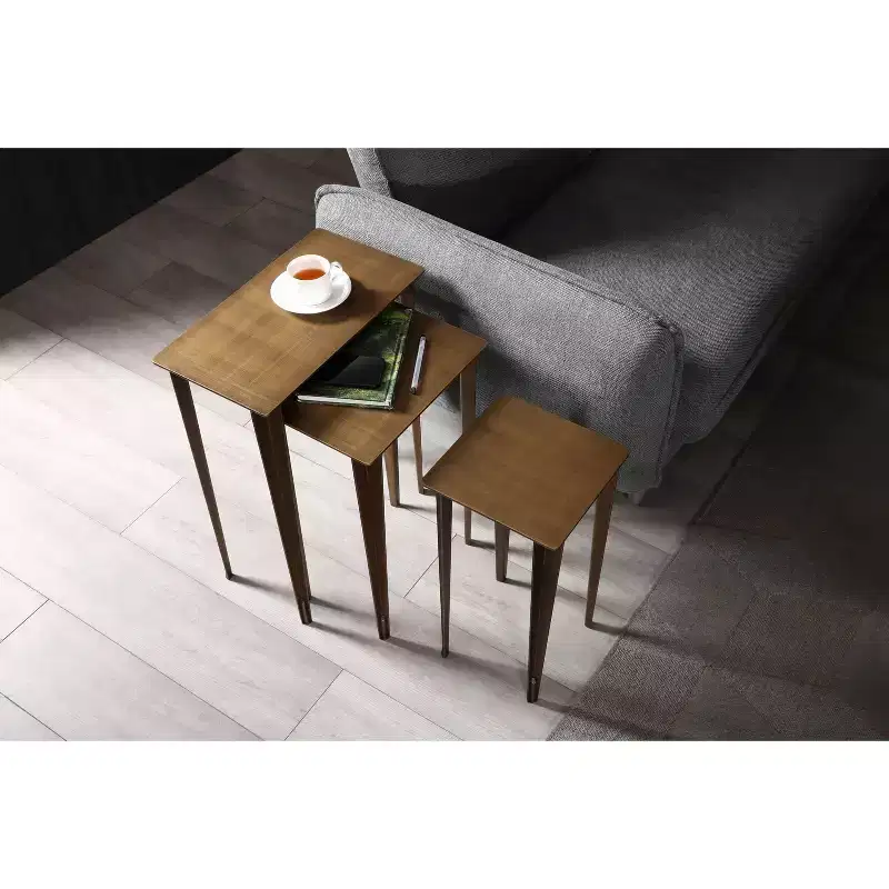 HomeStock Nia Large Nest Side Table, Metal Top in Brushed Bronze, Metal Base in Brushed Bronze and Gold