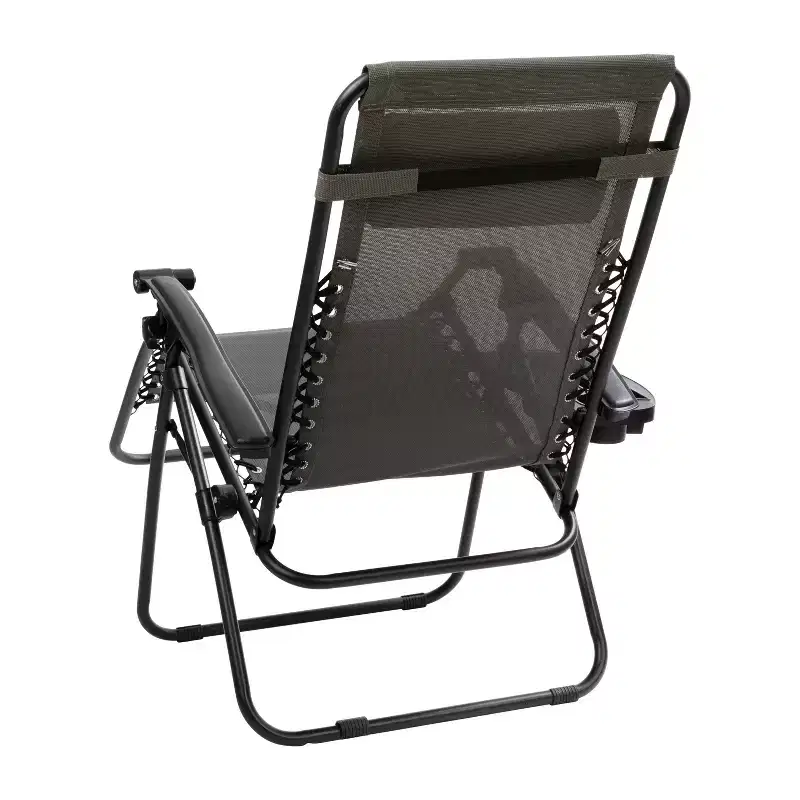Merrick Lane Set of 2 Folding Mesh Upholstered Zero Gravity Chair with Removable Pillow and Cupholder Tray