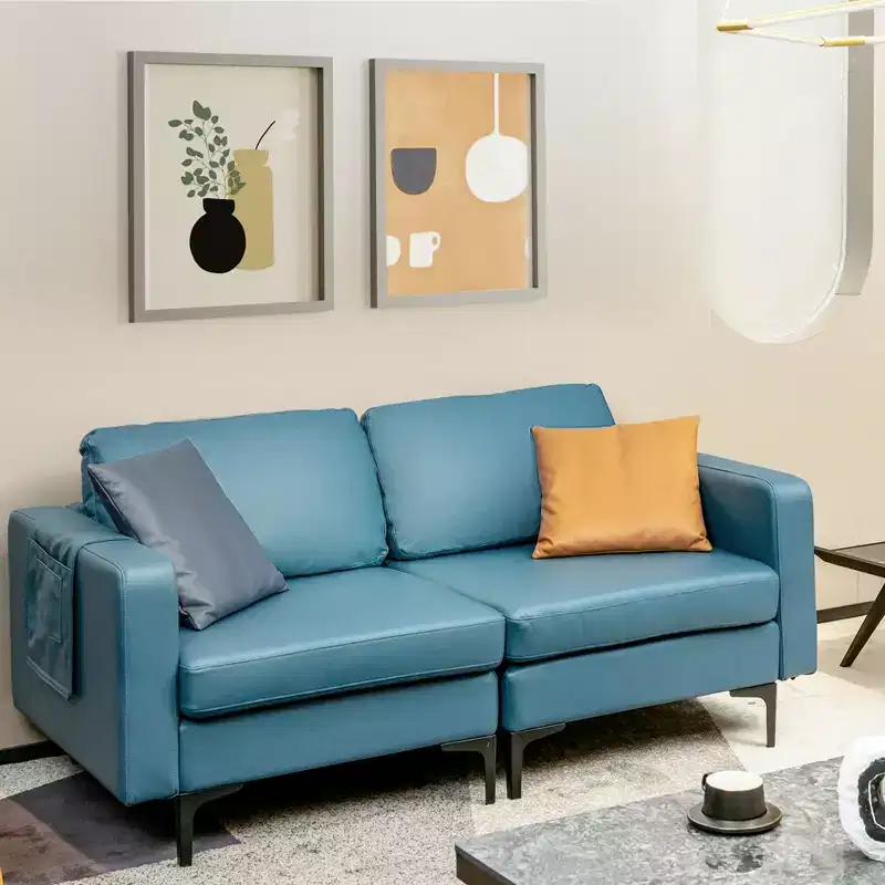 Modern Loveseat Leathaire Fabric 2-Seat Sofa Couch with Side Storage Pocket