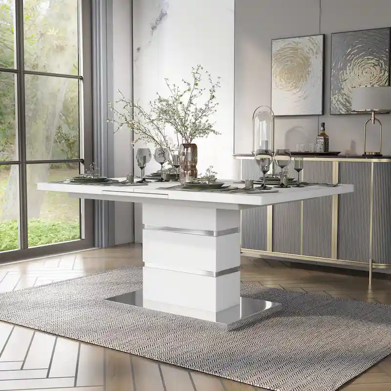 White 78-inch wooden extendable dining table