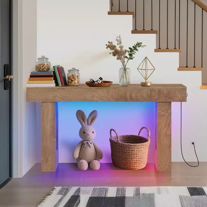 Console Table, Wooden Rectangular Sofa Table with Storage Shelf, Narrow Accent Table for Hallway, Entrance, Foyer