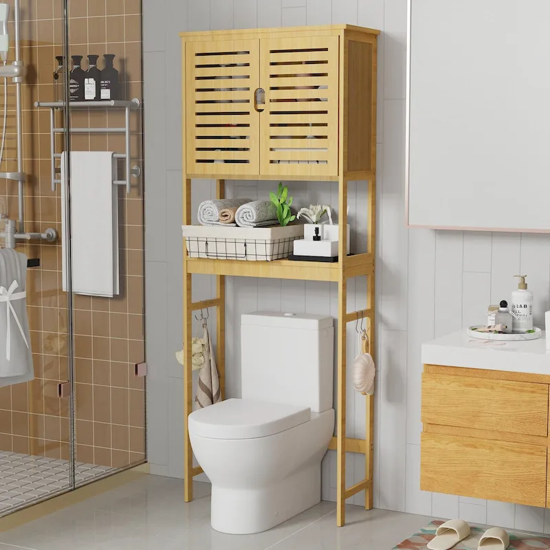 Over-The-Toilet Storage Rack with Shelves and Cabinet Doors
