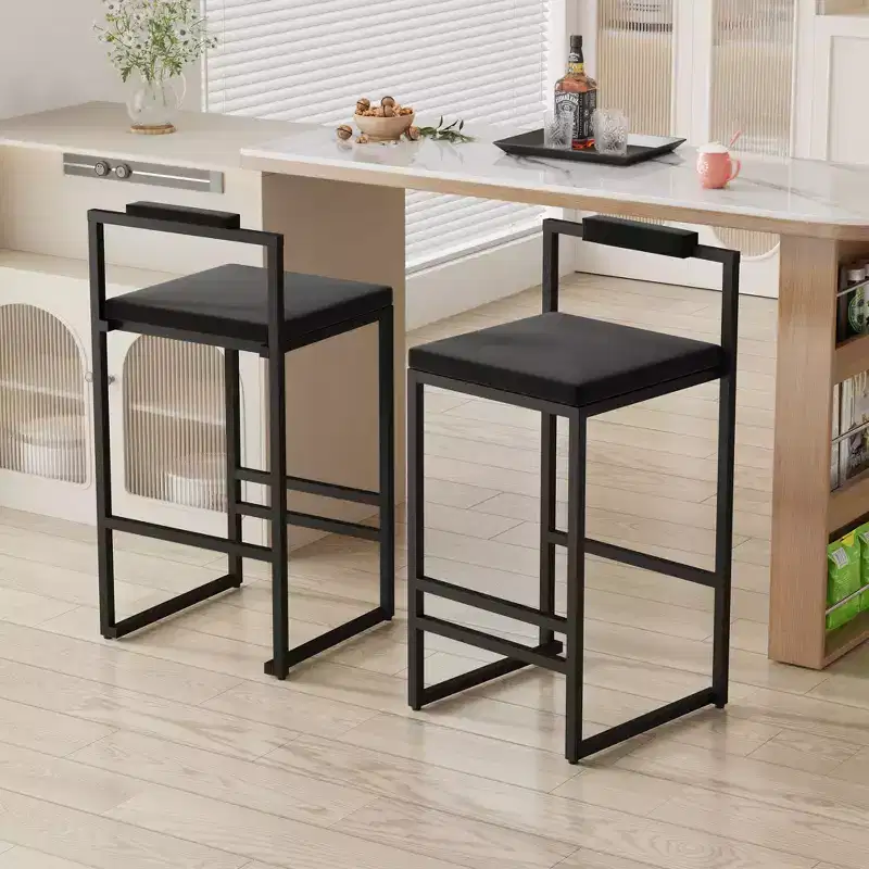 Okak Modern Set of 2 Velvet Padded Bar Stools with Footrest & Sturdy Base,Upholstered Counter Height Dining Chairs