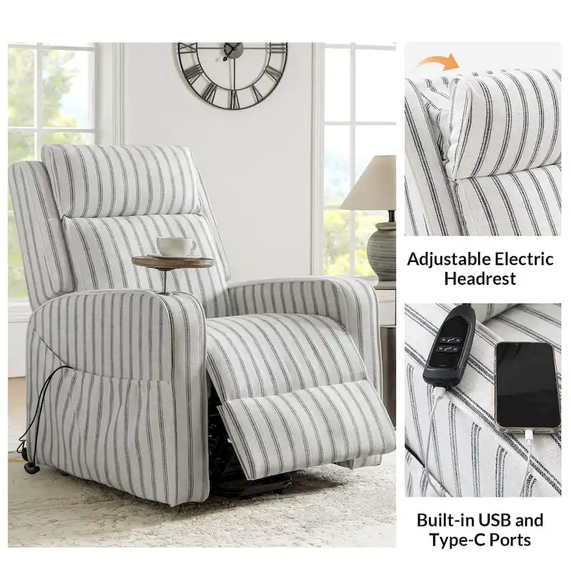 Darrell Modern Lift Assist Massage and Heating Power Recliner with Charing and Soild Wood Tray by HULALA HOME