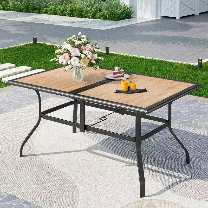 7pc Patio Dining Set with Rectangular Table with Umbrella Hole & Chairs - Captiva Designs