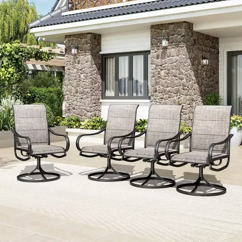 Captiva Designs 7pc Outdoor Rectangle Steel Table with Umbrella Hole & Textilene Swivel Chairs