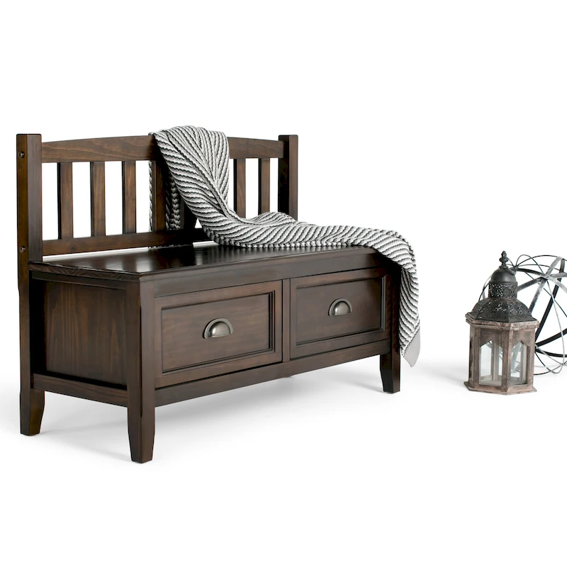 WYNDENHALL Portland SOLID WOOD 42 inch Wide Transitional Entryway Storage Bench with Drawers - 42 Inches wide