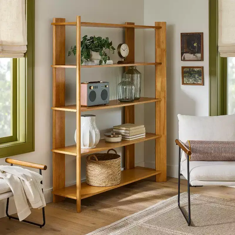 Natural Wood Bookcase – 5 Open Shelves, 68
