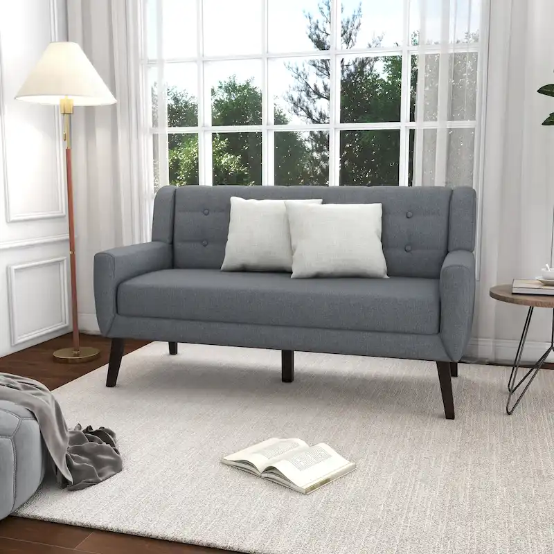 Modern Curved 63 Button Tufted Upholstered Loveseat with 2 Pillows