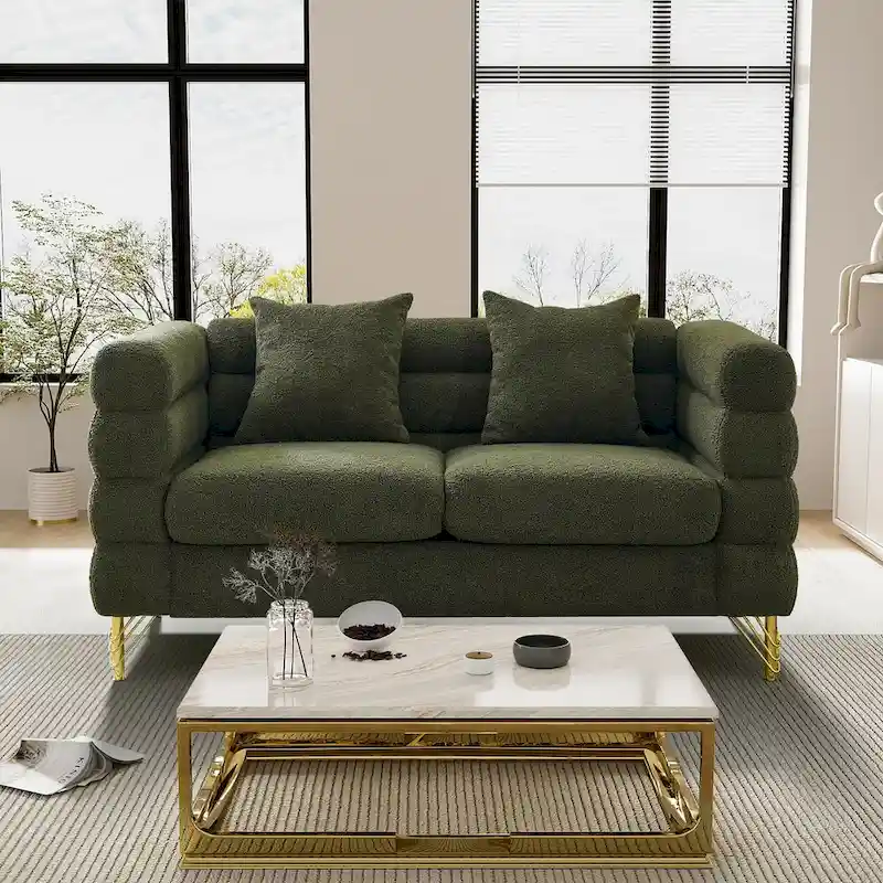 Ouyessir Teddy Fabric Modern Sectional Sofa Sets L-Shape/2/3/4 Seater Sofa Couch with Pillows
