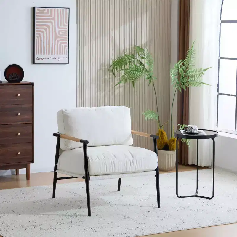 MAYEERTY 27.56 Modern Accent Chair, Plush Cushions Minimalist Metal Frame Wooden Armrest, Living Room Bedroom Office