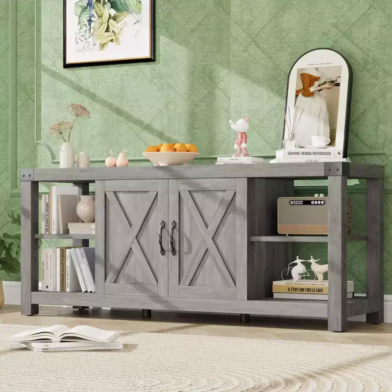 60 Inch Farmhouse TV Stand Entertainment Center for 65 Inch TVs with Shelves and Doors