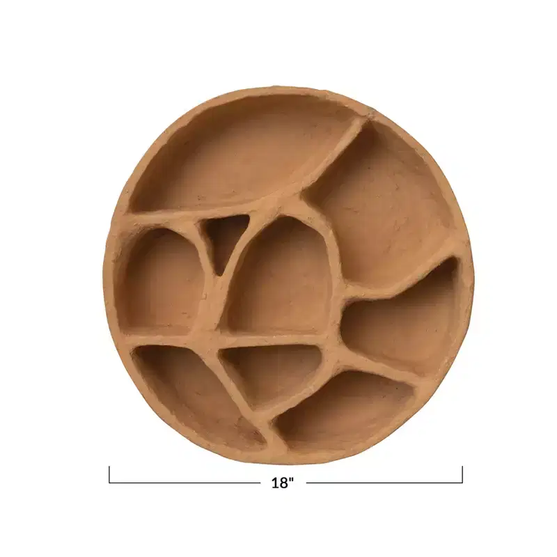 Round Paper Mache Wall Shelf with Multiple Sections, Mustard