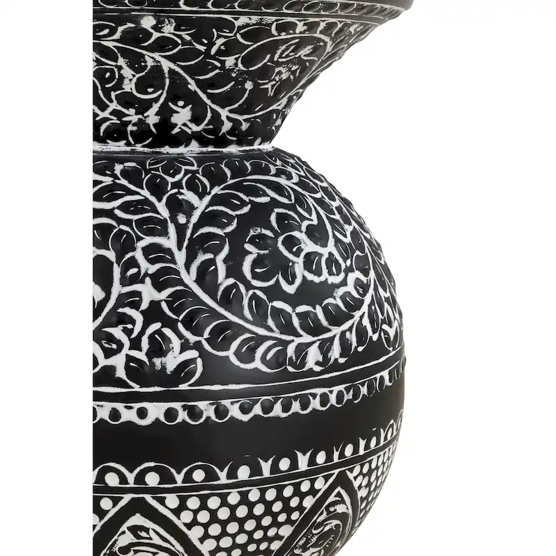 Black and White Side Table with Bohemian Pattern