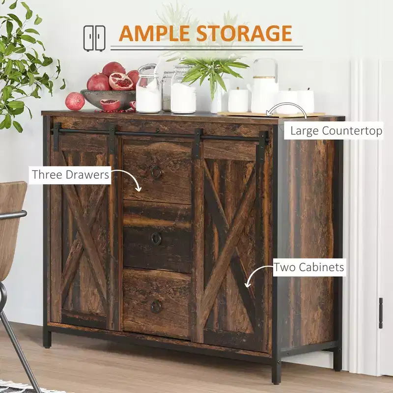 Buffet Cabinet Kitchen Sideboard with Sliding Barn Doors