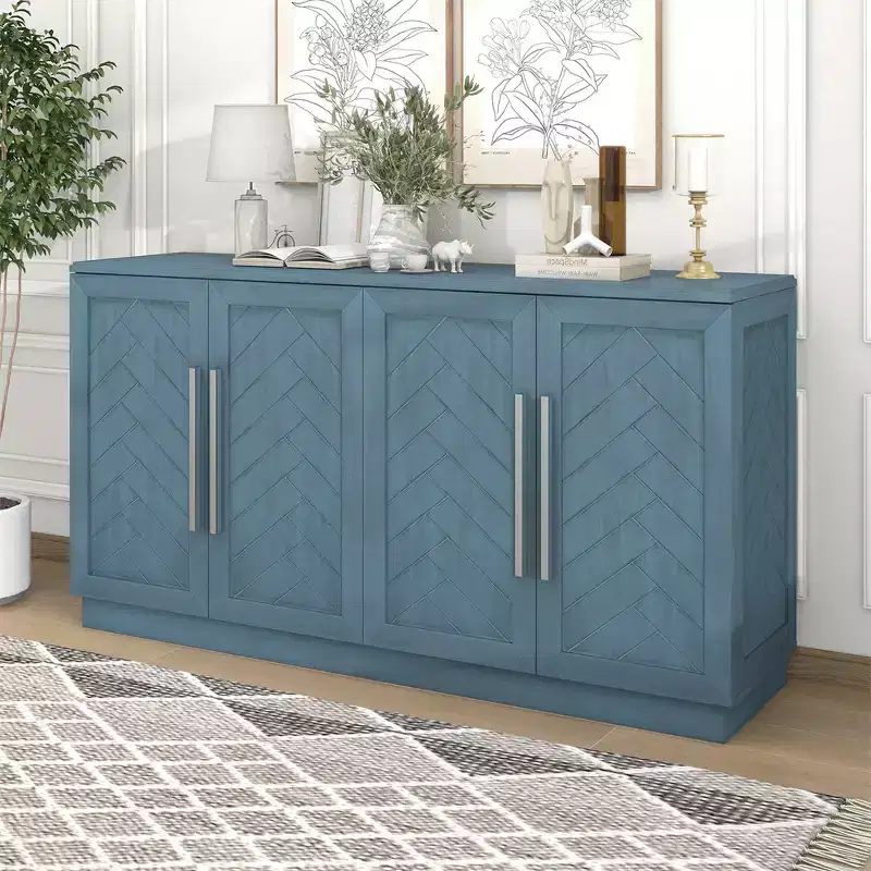 Sideboard Buffet Cabinet, Modern Accent Console Table, Wooden Floor Cabinet with 4 Doors, Wood Buffet Sideboards Cabinet