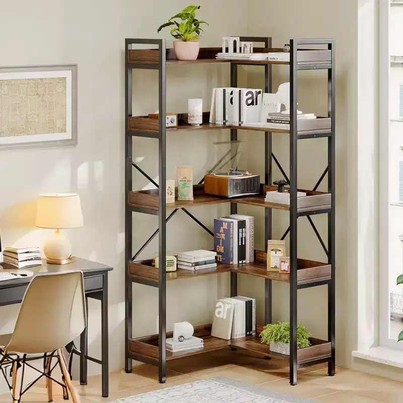 Engineered Wood L-Shape 5-Tier Corner Bookshelf