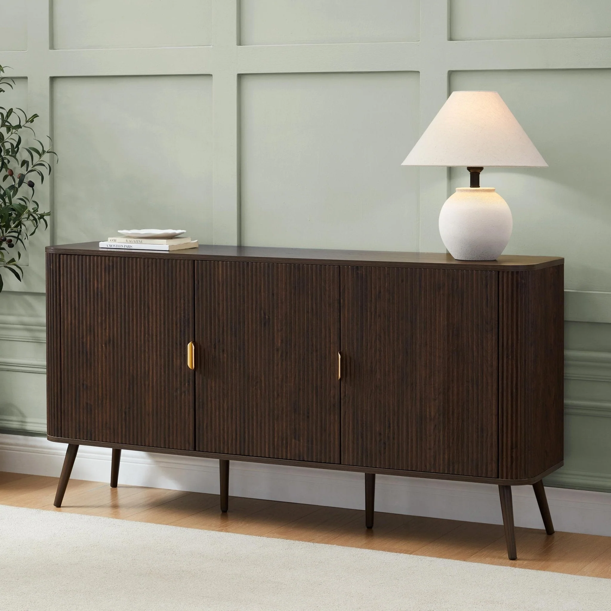 Contemporary Walnut Wood Effect Sideboard with 3 Doors for Living Room
