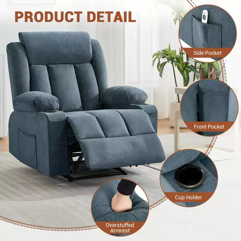 Swivel Rocker Recliner Chair with Massage and Heat,Oversize Ergonomic Lounge Sofa with Extended Footrest,Cup Holders for Living Room, Bedroom