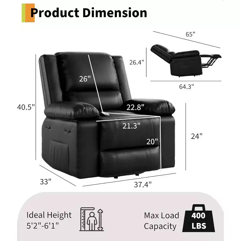 Power Lift Recliner Chair, Home Theater Seating with Lumbar Support,PU Leather Recliner Sofa Adjustable Back and Legs, Elderly Power Recliner Chair