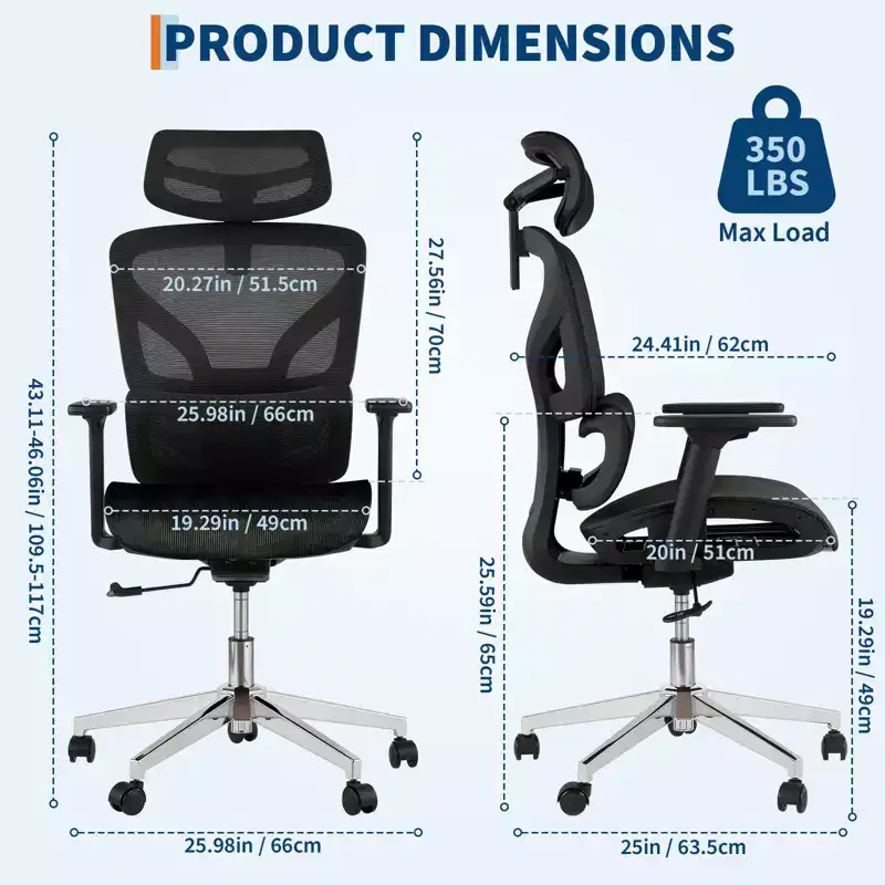 Ergonomic High Back Mesh Office Chair - 4d Adjustable Armrest, Lumbar Support & Headrest, Slide Seat, Rolling Computer Executive Desk Chair