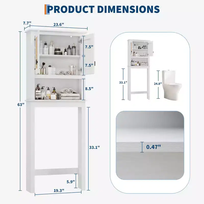 Over The Toilet Storage Cabinet, Over Toilet Bathroom Organizer with Adjustable Shelves, Freestanding Space Saving Toilet Rack For Bathroom