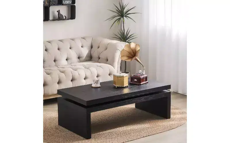 TUYOHW Modern Wooden Coffee Table with Floating-Top, Sleek Rectangular Center Table for Living Room, Industrial Sofa Table