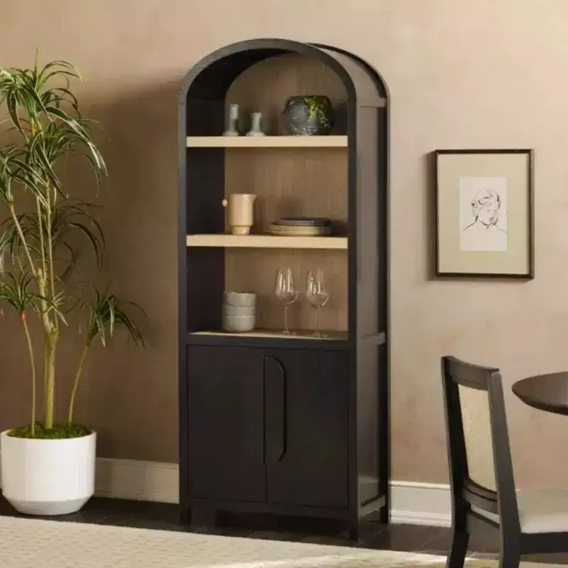 GDFStudio William Modern 76 Arched Wood Bookcase Cabinet with Hidden Storage and 4 Shelves