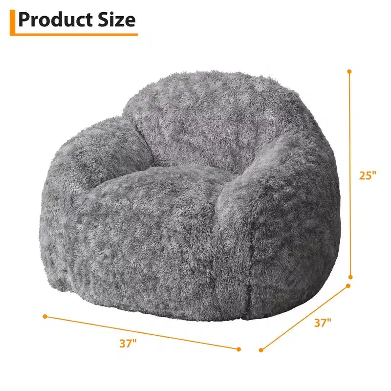 Adult Faux Fur Bean Bag Chair with Armrests - High-Density Foam Floor Sofa
