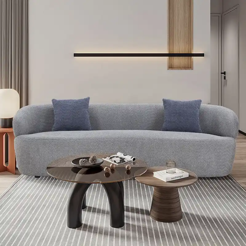 86.61in 3 Seater Modern Curved Upholstered Fabric Sofa Courch