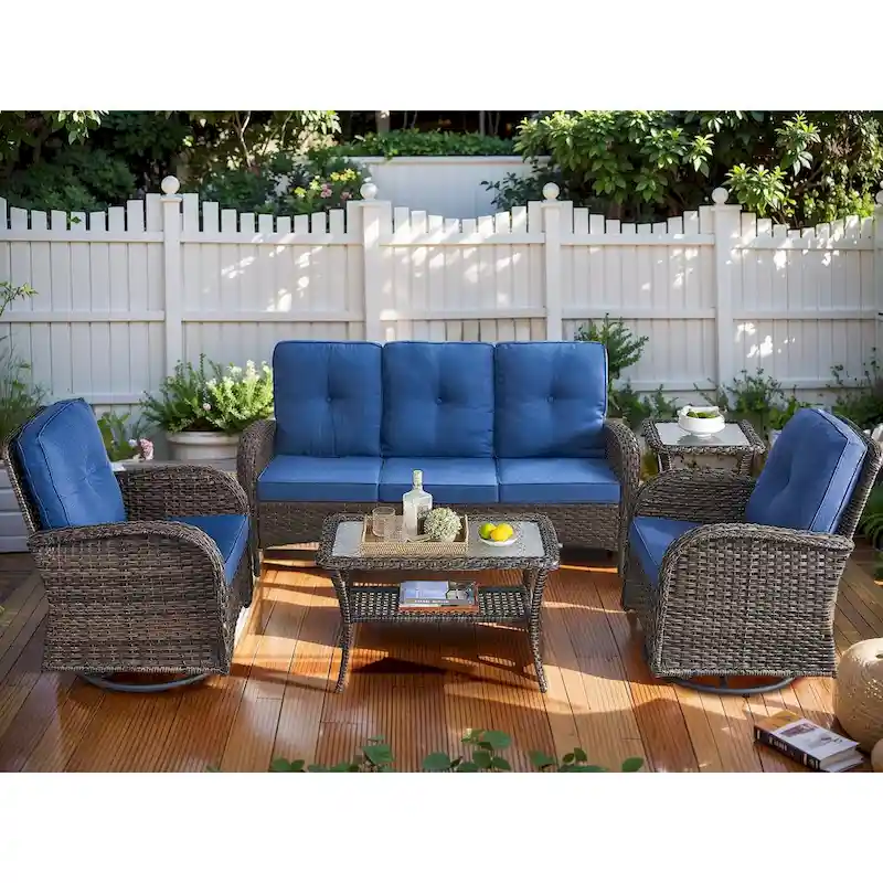 4 Piece Outdoor Sofa Swivel Chair with Table - Brown