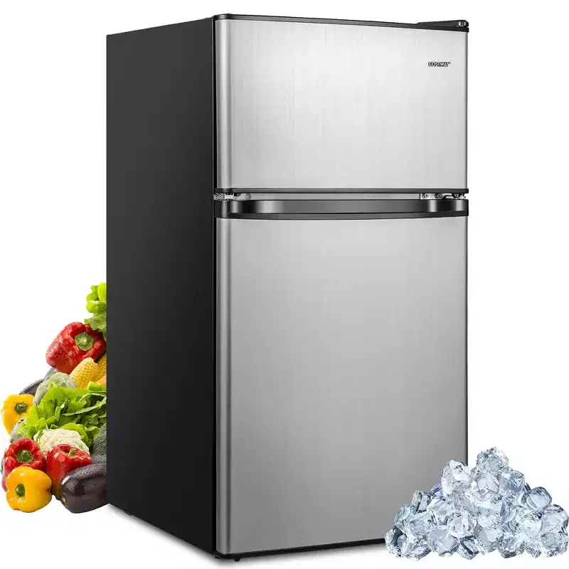 Costway 3.2 Cu.Ft Mini Refrigerator with Freezer Compact Fridge with 2 Reversible Door