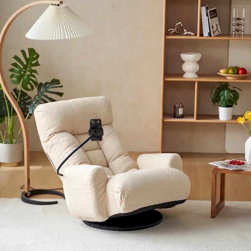 Upholstered 360 Swivel Manual Leisure Recliner with Mobile Phone Holder, Adjustable Headrest and Backrest