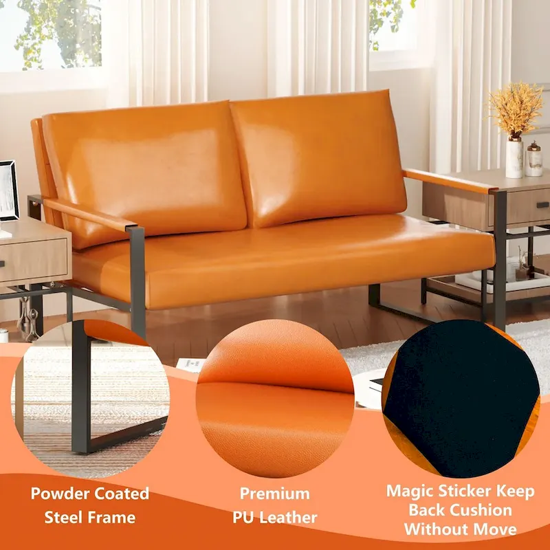 Mieres Mid-Century Style 3-Piece PU Leather Living Room Sofa Set Including 2 Armchairs and 1 Loveseat Sofa