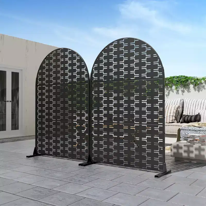 Brick black arched galvanized sheet screen 71.37x46.8inch panel folding room partition