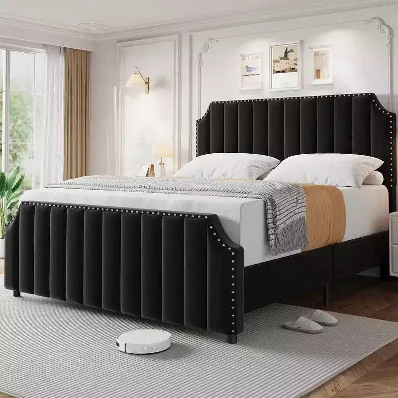 Queen Size Velvet Platform Bed Frame with 50.2