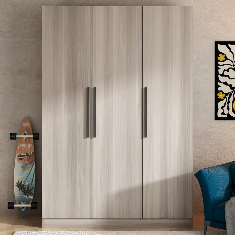 Timechee 47.2 Armoire Clothes Storage Solid Wood Handles Wardrobe White