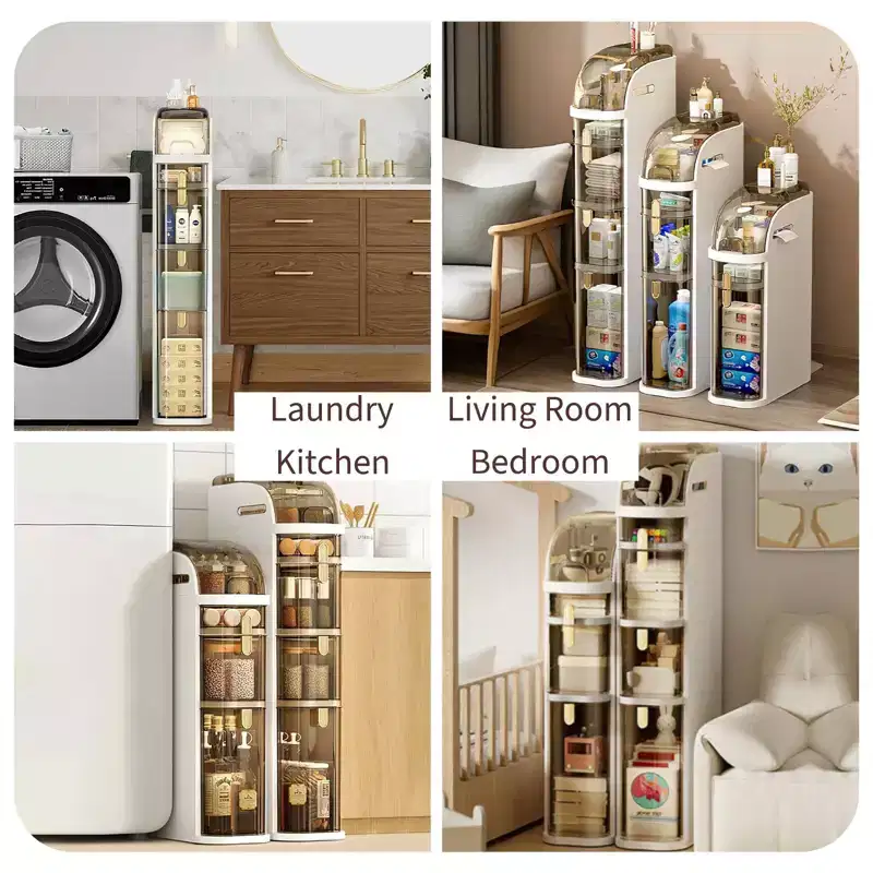 Slim Bathroom Storage Cabinet with Drawers & Tissue Box, Narrow Rolling Tower Cart
