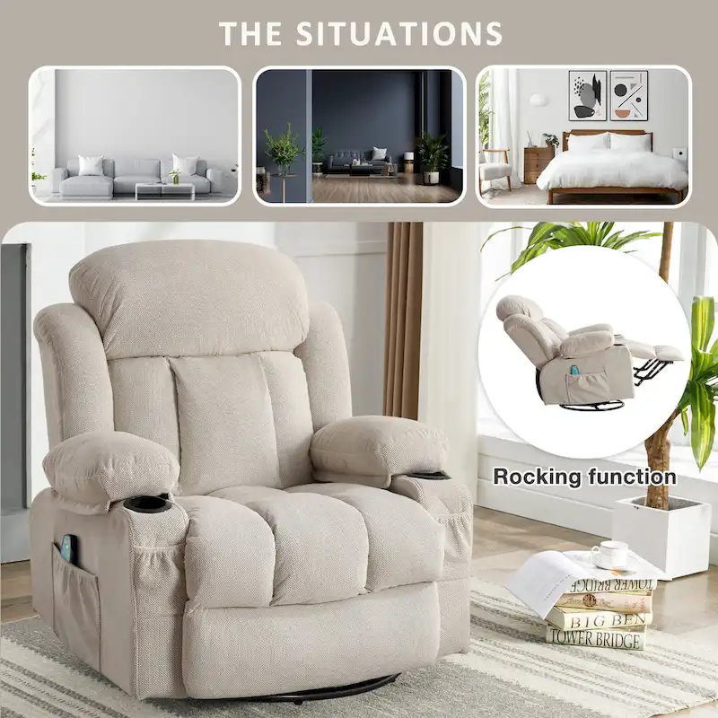 Dotted Velvet Massage Heated Manual Recliner Chair w/360 Swivel Base