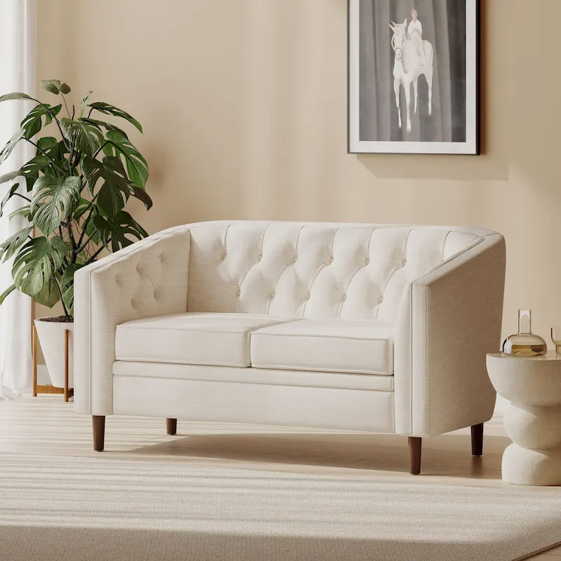 Cantrell Contemporary Faux Leather Tufted Loveseat by Christopher Knight Home