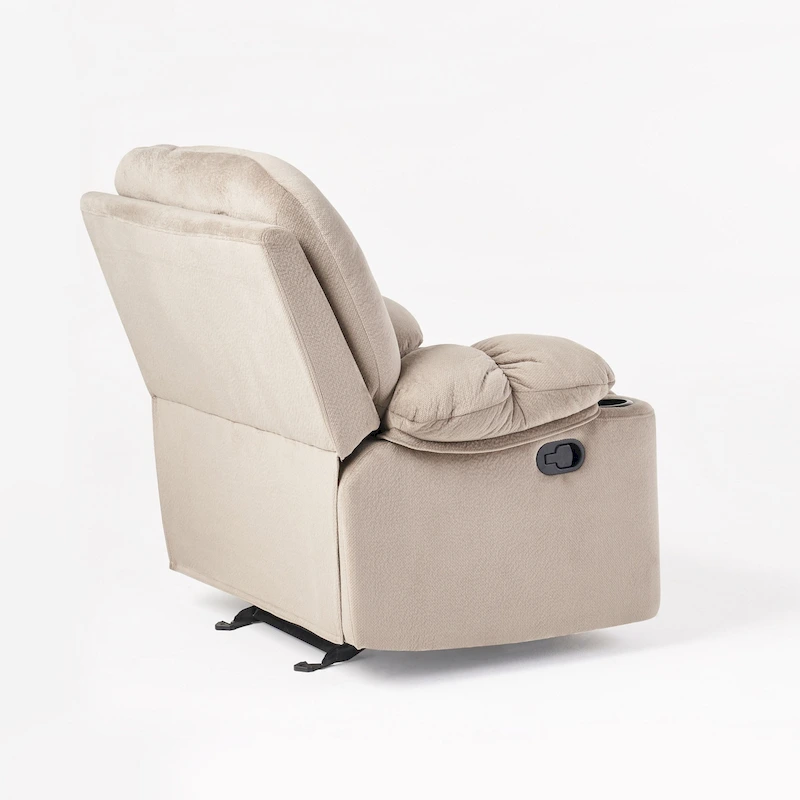 Roomfitters Luxurious Manual Recliner Chair in Chocolate with Skin-Friendly Fabric and Dual Cup Holders