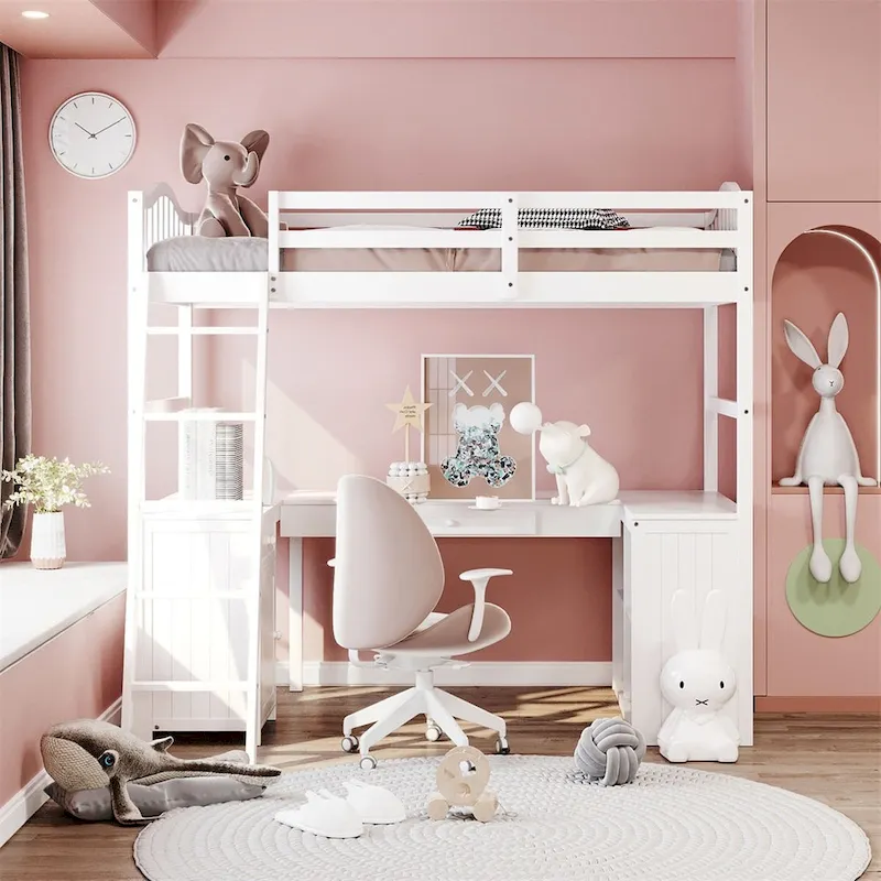 Merax Twin Loft Bed with Drawers, Cabinet, Shelves and Desk