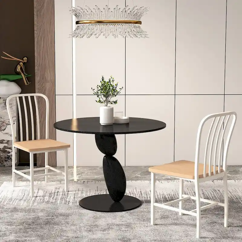 Armless Spindle Back Dining Chair Set of 2 with Ergonomic Seat-Black - 22 x 18 x 37