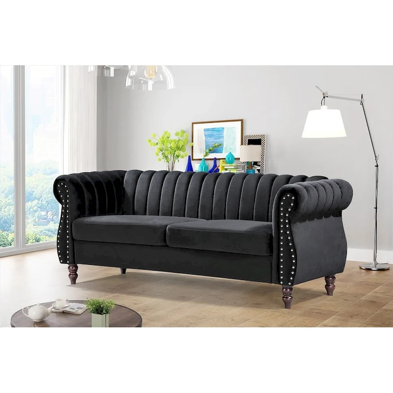 Charlot Velvet Chesterfield Rolled Arm Sofa