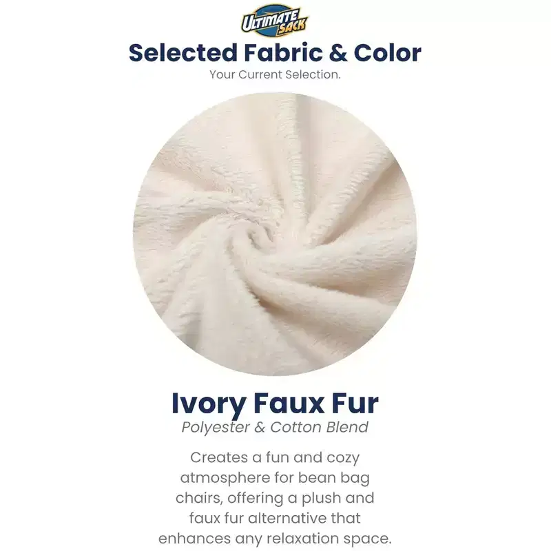 Ultimate Sack 6ft Bean Bag Chair and Footstool, Oversized Lounger, Ivory Fur