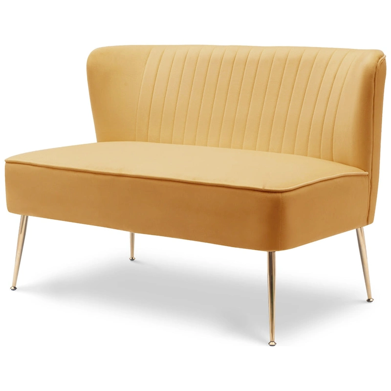 Farrah Upholstered Velvet Polyester 46 Wide Loveseat - Armless/ Scalloped Back